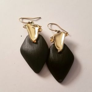 Alexis Bittar Lucite Black & Gold Teardrop Pierced Dangle Earrings